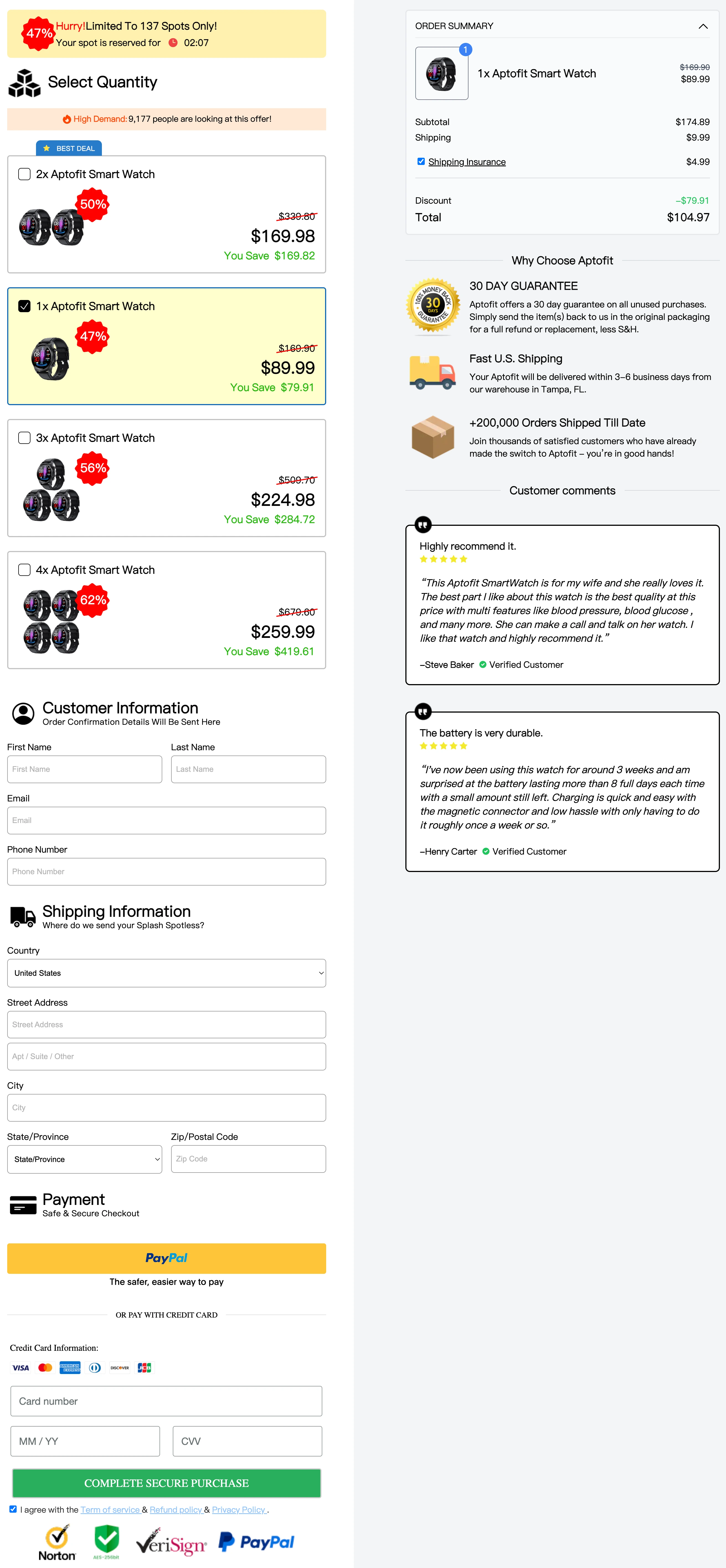 Aptofit SmartWatch Official 100% Secure checkout page